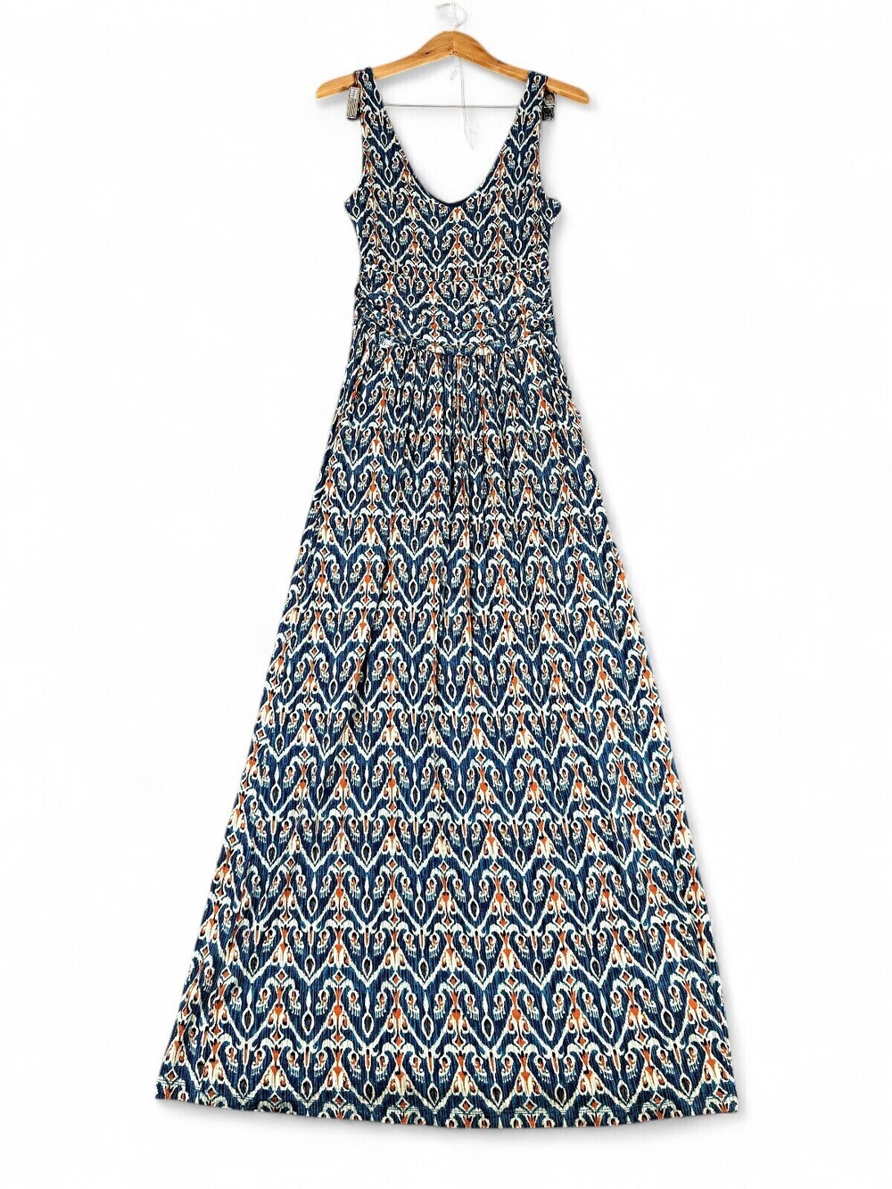 Vanessa Virginia Blue Ikat Print Maxi Dress M‎